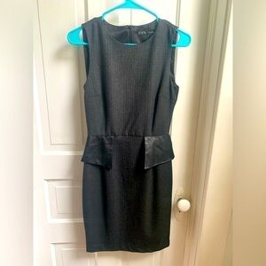 ZARA Basic Gray Herringbone Peplum Midi Dress Size XS